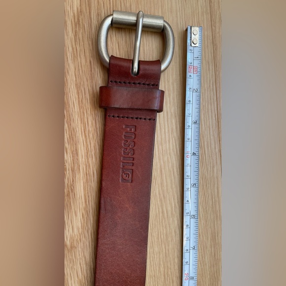 Fossil men’s brown leather belt size 34 unisex silver buckle - Picture 4 of 8